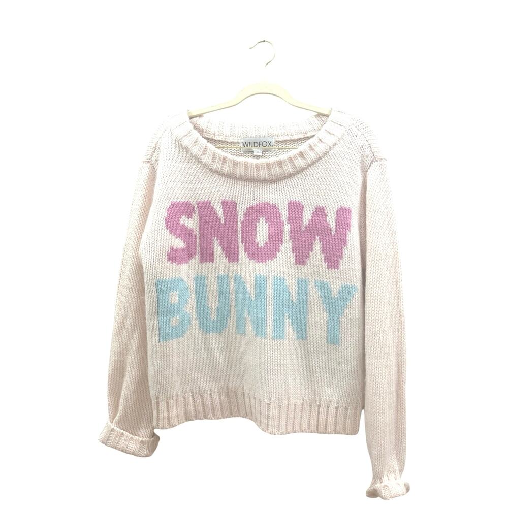 Wildfox Pink Snow Bunny Graphic Crewneck Sweater small